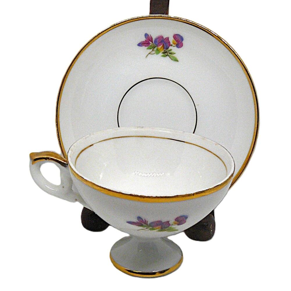 Rare Footed Floral Gold Trim Coffee Chocolate Tea Cup Saucer Crossed Sword Arrow - Picture 2 of 5